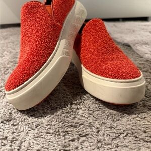 Tory Burch Red Textured Slip-On Sneakers